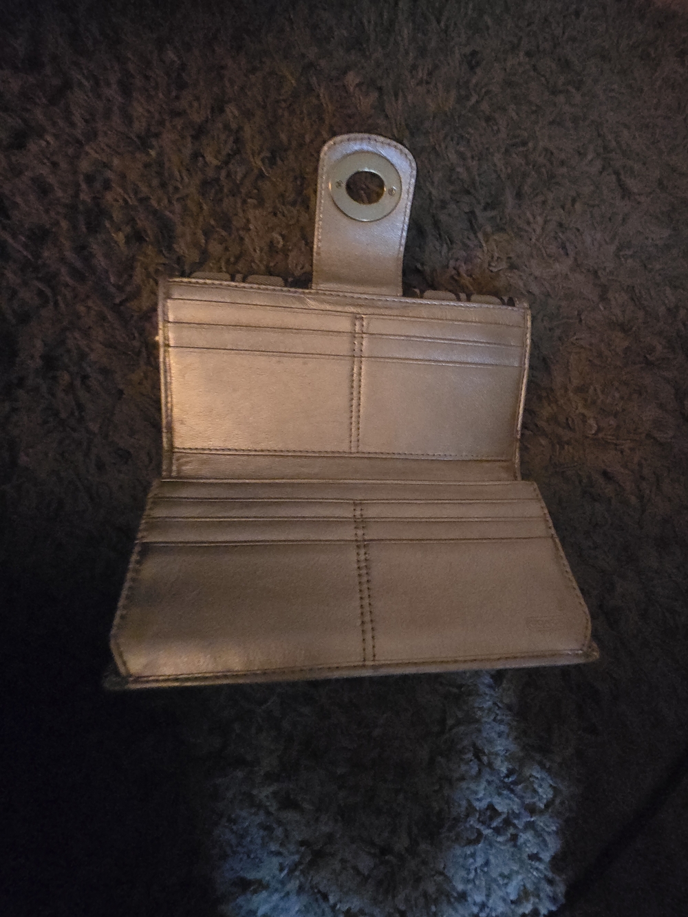 COACH Signature C Canvas Continental Wallet In Metalic Gold And Tan - Picture 7 of 12